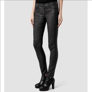 ALL SAINTS MAST REPTILE WAX JEANS